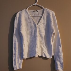 Paul Harris Designs White Textured Crotchet Button-Up Cardigan M